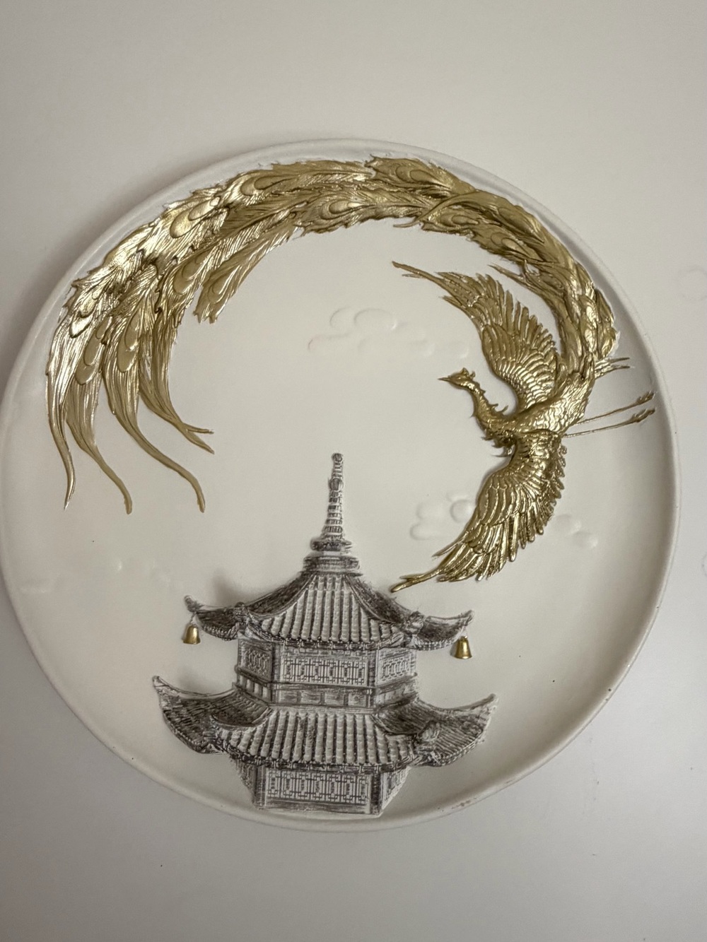 Gold and White Decorative Phoenix Wall Plate , 12 in